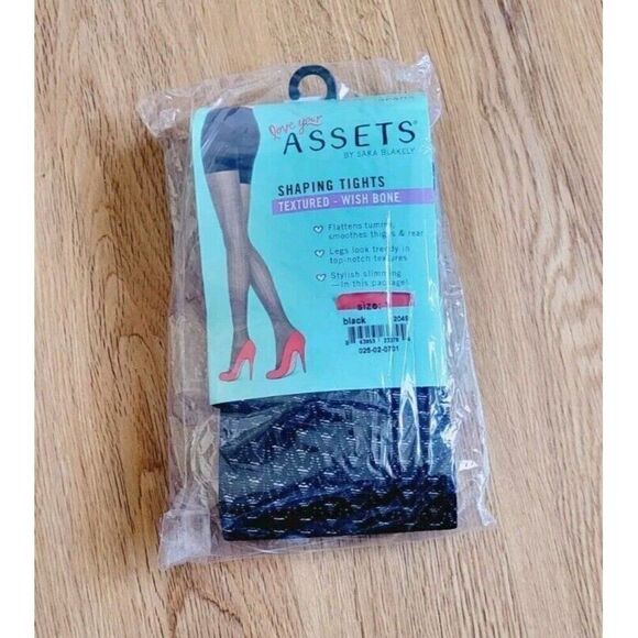 Assets Shaping Tights Textured Wish Bone Size 1 Black Spanx Sara Blakely - Picture 1 of 4
